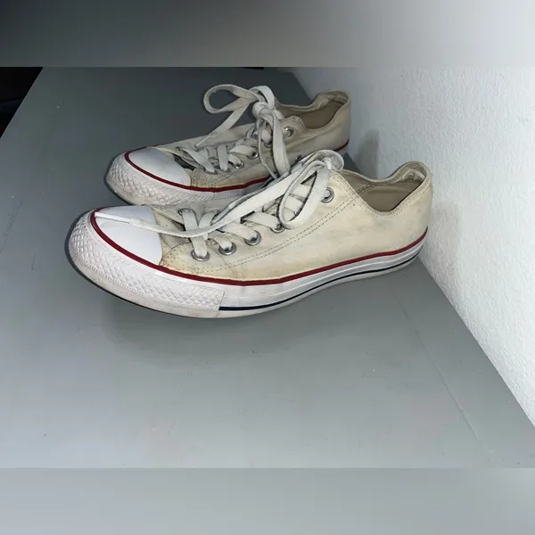 Converse All Star White Retro Canvas Chuck Taylor Maroon Low Top Sneakers Sz 9.5 - Image 5