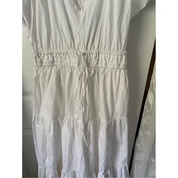 Free Assembly Tiered Midi Dress babydoll Drawstring Waist flutter sleeves sz S - Image 4