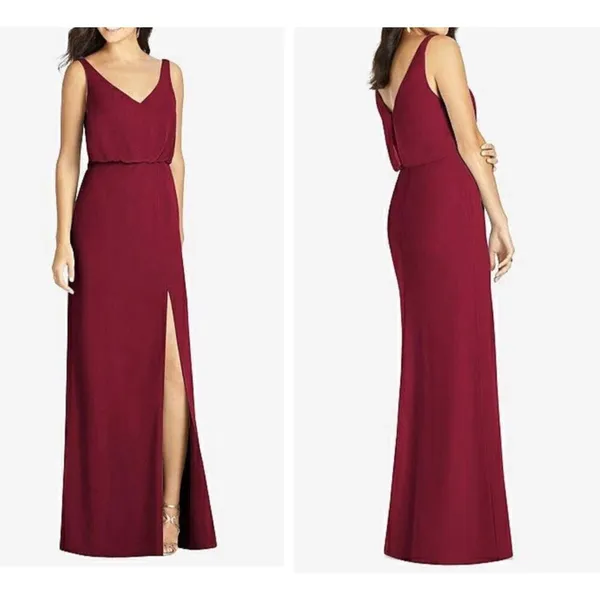 NWT‎ THREAD Bridesmaid Ines Chiffon Sleeveless Gown Burgundy Dessy Size 12 R - Image 2