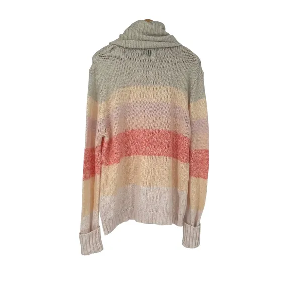 WILDFOX Striped Open Knit Turtleneck Peach Beige Sweater Size L Artsy‎ Beachy - Image 2