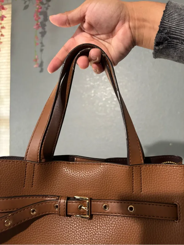 Michael Kors Brown Pebbled Leather Belted Satchel Crossbody Bag - Image 4