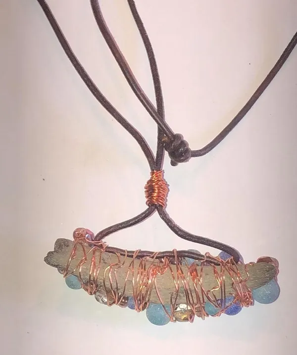 Vintage Beaded Copper Wire Wrapped Unique Boho Pendant Necklace - Image 6