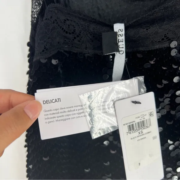 Guess Liu Velvet Sequin Stretch Black Lace Slip Mini Dress NWT‎ Size XS - Image 11