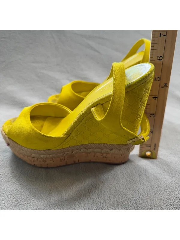 Gucci Microguccissima Yellow Suede Espadrille Platform Wedge Sandals 36.5 - Image 2