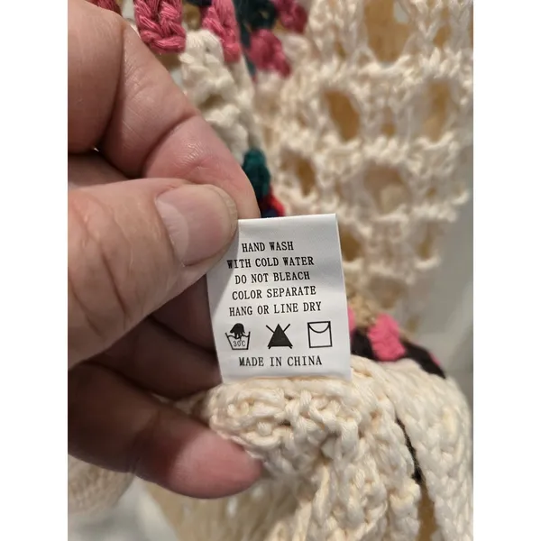 Luna Ivy Granny Square Crochet Sweater Cream Colorful Open Knit Women Size S NWT - Image 7