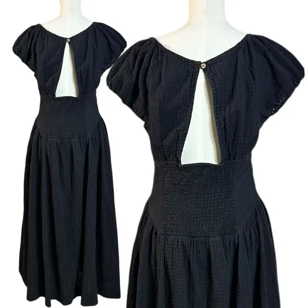 Free People Ciara Pucker Check Midi Dress in Black Size Small Minimalist - Image 6