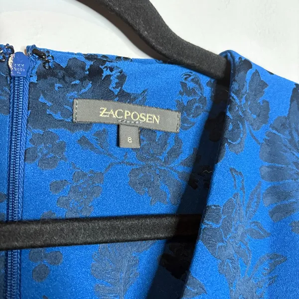 Zac Posen blue and black floral jacquard cap sleeve gown - Image 3