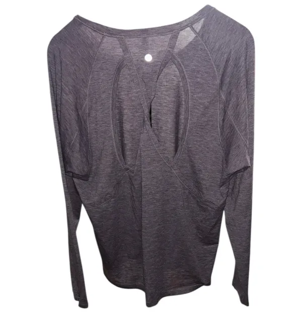 Lululemon Stop Drop & Squat Long Sleeve in Heathered Black Currant Sz 10/12 - Image 2