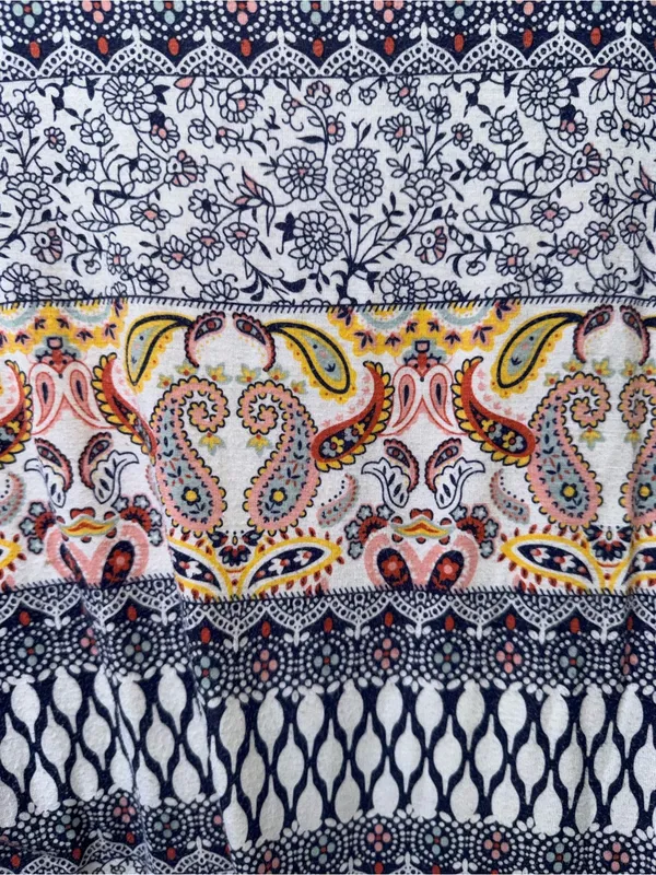 Cato Grey Raglan Mixed-Print Long Sleeve Top with Navy and Yellow Accents - Image 2