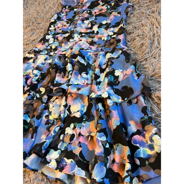 CeCe‎ by Cynthia Steffe Blue Floral Tiered Ruffle Drop Waist Dress Size 0 - Image 2