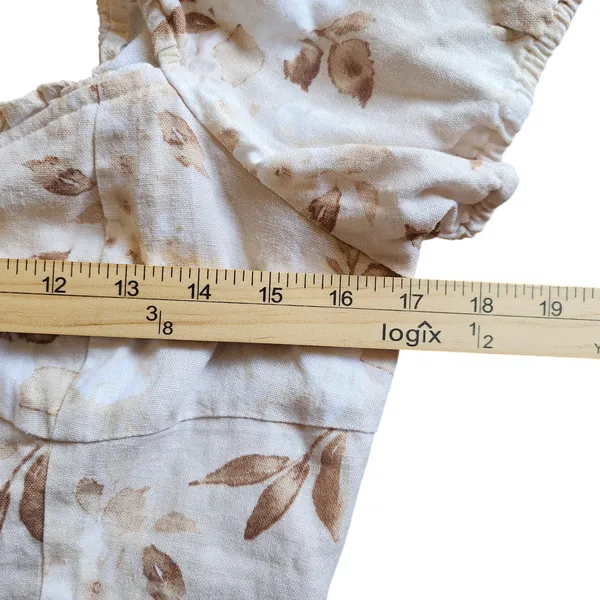 House of Harlow 1960 Linen Blend Sweetheart Crop Top Cream Brown Print Puff , 10 - Image 6