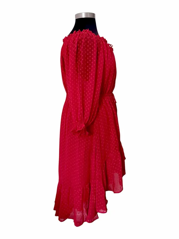 NEW Meghan LA Keiko Swiss Dot Midi Dress Sizes XL Cherry Red Chiffon - Image 5