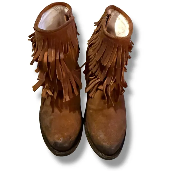 Freebird Booties Women's Size 8 Brown Suede Fringe‎ Western Heeled Belle Style - Image 2