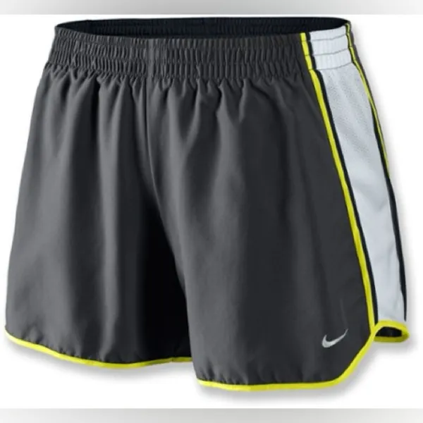 Nike Dri-FIT Tempo Running Shorts Gray‎ White Neon Trim Women’s Size M - Image 2