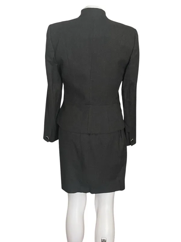 ALBERTO MAKALI Skirt Suit Worsted Wool Leather Trim Size 6 Made In USA VINTAGE - Image 3