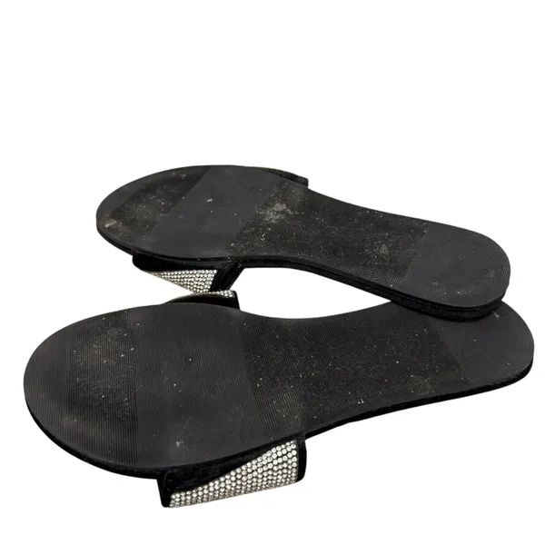 Victoria's Secret Black‎ Velvet Silver Rhinestone Slide Sandals L 9/10 - Image 2