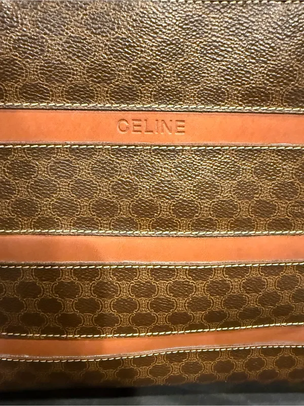 Vintage Celine Macadam MC96 Top Handle Tote Brown Coated Canvas Leather Stripes - Image 3