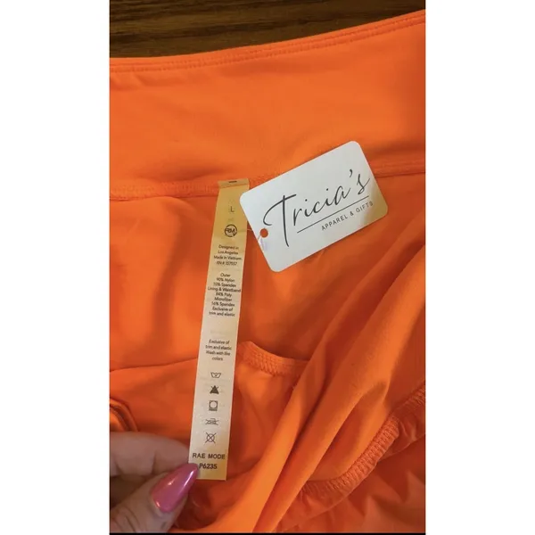 New‎ Boutique Women High Waist Running Shorts Large Orange Pocket Gym Active - Image 4