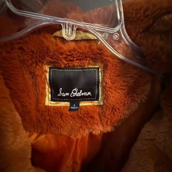 SAM EDELMAN Faux Fur Coat in Cognac, Size Large, New without tag - Image 14
