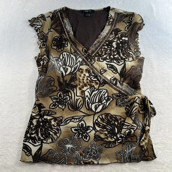 Style & Co Vtg Y2K Babydoll L Large Top Cap Sleeve Fairy Grunge Whimsigoth Goblincore Brown - Image 3