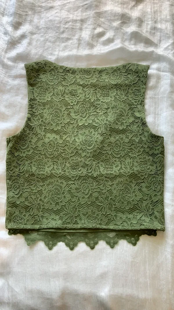Lace Sage Green Cropped Tank Top - Image 2