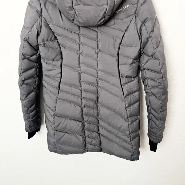 [Spyder] Gray Timeless Long Down Filled Hooded Puffer Jacket Winter Coat Small S - Image 6