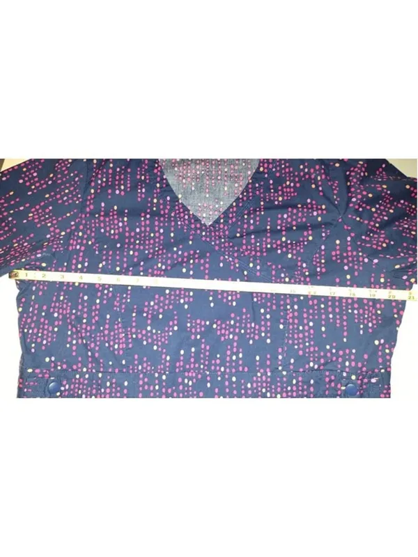 Dickies Unisex Nurse Doc Vet Scrub Top Pockets Size Small Navy with Dots - Image 5
