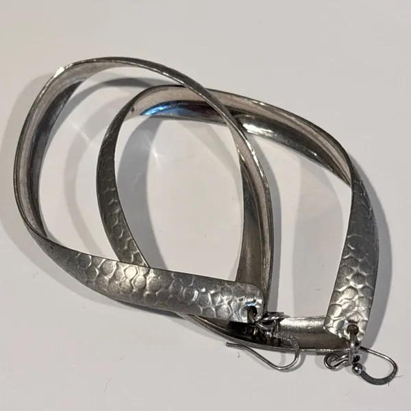 Silver Marquise Hammered Twirl Earrings - Image 12