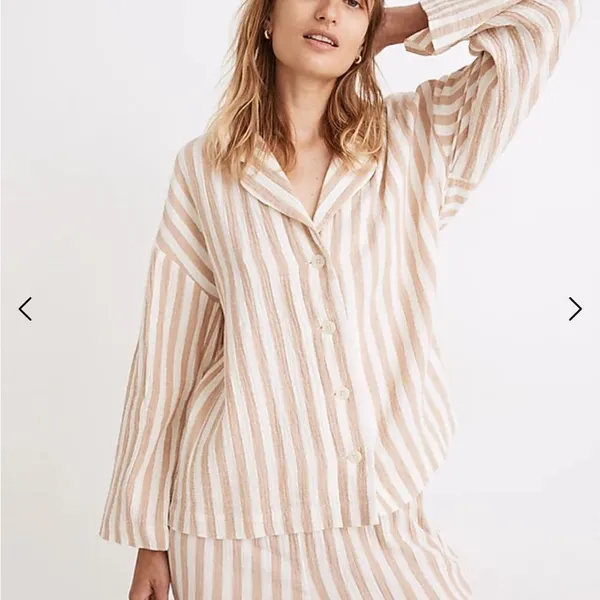 Madewell Striped Double-Gauze Oversized Pajama Shirt‎ Sz S Hyde Park Stripe NEW - Image 3