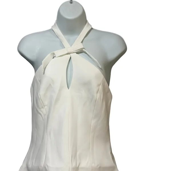 MESHKI Freya Halter Bow Mini Dress Ivory White Bridal Cocktail DR10231WD1 S - Image 5