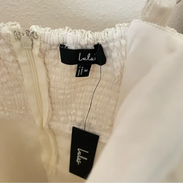 Lulus Charmingly Precious Pleated Textured Bustier Mini Dress Cream Medium - Image 5
