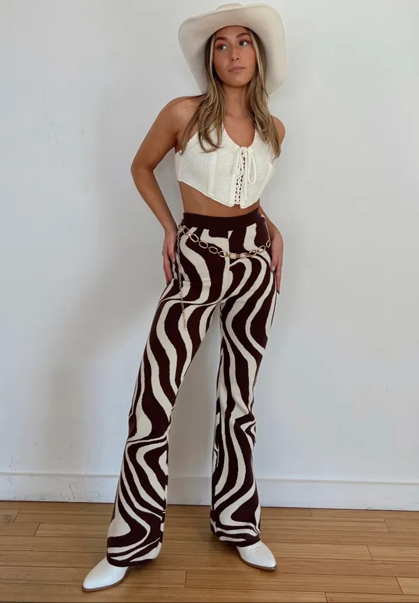 12th Tribe Bailey Rose Chocolate Swirl Sweater Knit Pants - Image 2