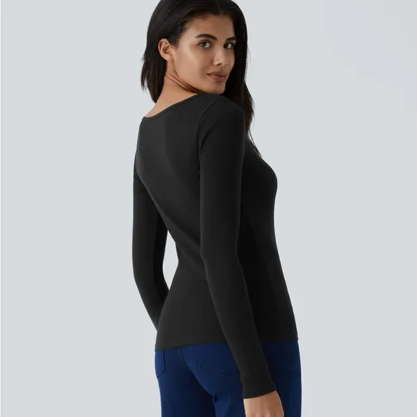 Halara 047HA.- Ribbed Scoop Neck Long Sleeve Slim Casual Top. Size Small - Image 2