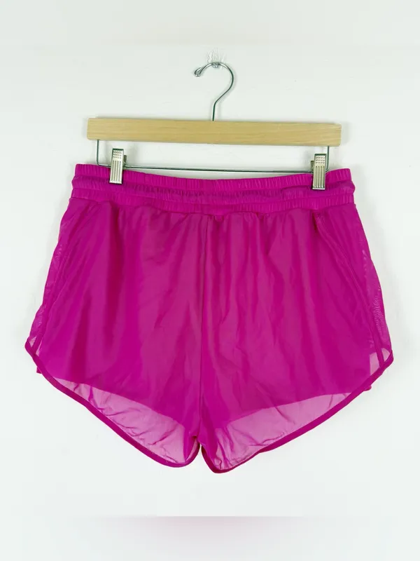 ALO Yoga Ambience Micro Mesh Overlay Gym Workout Shorts Hot Pink - Image 4