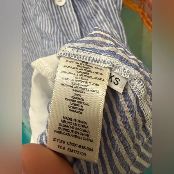 Cloth & Stone Blue Striped Button-Down Midi Dress Size: XS - Image 8