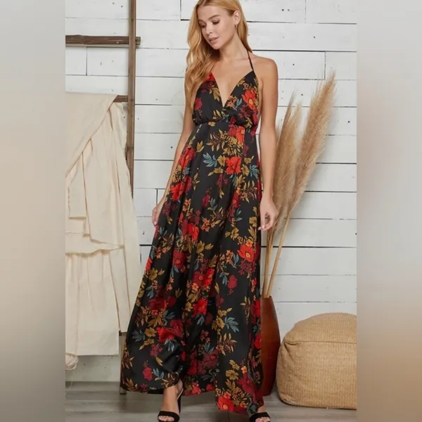 NEW Sweet Lemon Floral Print Halter Neck Maxi Dress - Image 6