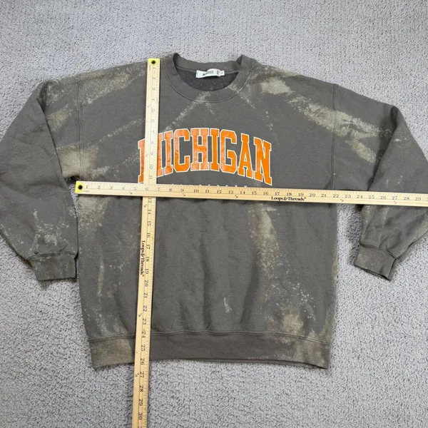 Missguided Michigan Crewneck Bleach Wash Distressed College Sweatshirt Oversized - Image 3