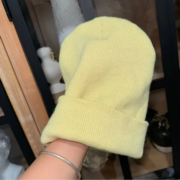 Carhartt WIP beanie hat logo patch unisex knit foldover acrylic limoncello watch - Image 3
