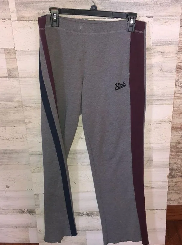 PINK VICTORIA’S SECRET sweatpants gray blue and burgundy size small boyfriend​​​ - Image 2