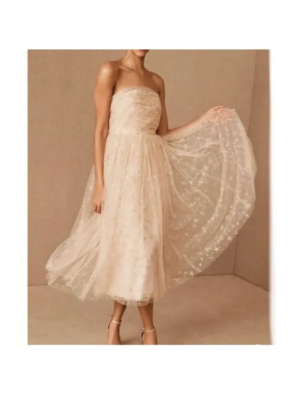 NWT BHLDN x Joanna August Brenda Star Strapless Midi Dress 8 Gold Bridal Tulle - Image 4