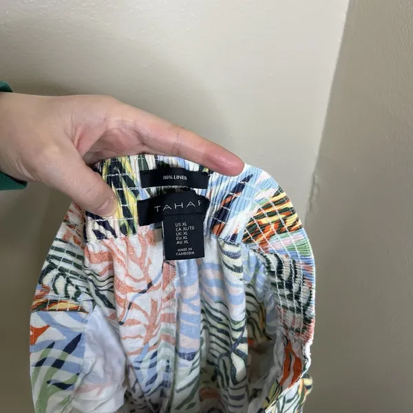 Tahari 100 Linen Wide Leg Palm‎ Resortwear Beach Vacation Summer High Waist XL - Image 6