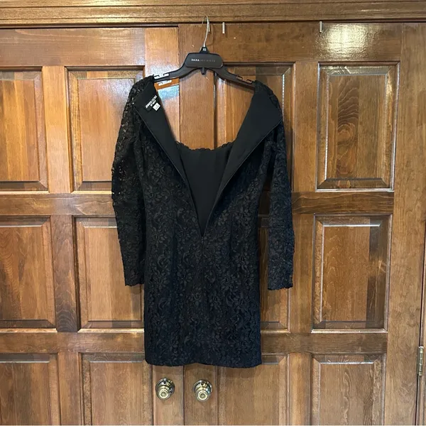 Vtg 90s Jennifer George By Night Black Lace Mini Dress Shere Sleeve‎ Goth Vamp 4 - Image 7