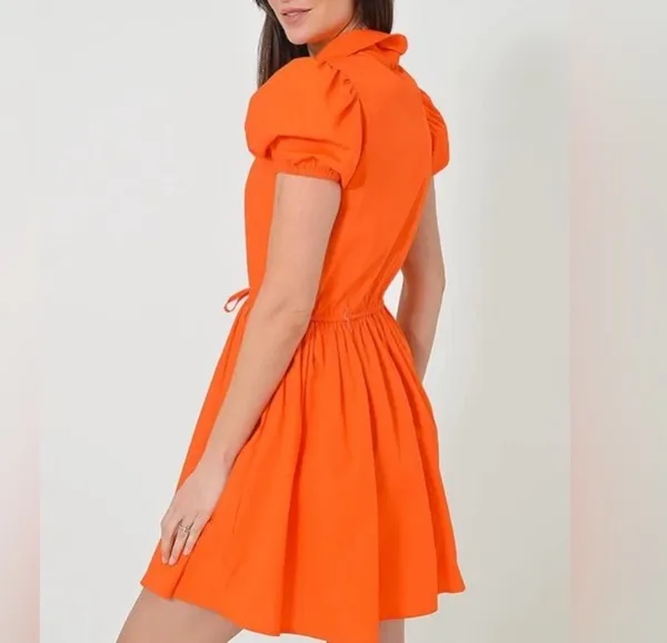Deluc Gasus Orange Puff Sleeve Mini Shirt Dress Fall Autumn Size M - Image 3