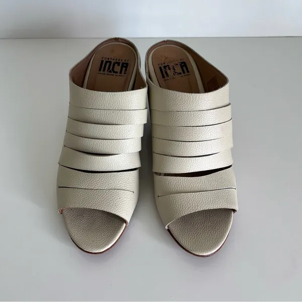 FORTRESS OF INCA Gaby‎ Ivory Leather Mules Heels Sandals - Image 6
