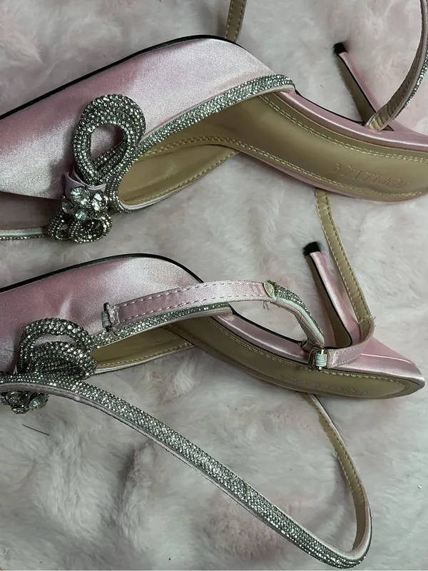 Embellished Pink Pointed-Toe Ankle-Strap Heel b105 - Image 5