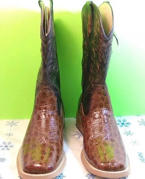 Roper Brown Croco Vamp Brown Shaft Western Boots Size 7.5 New Gift - Image 2