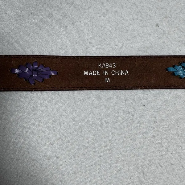 Vintage Genuine English Bridle Bonded Leather Belt Brown Floral Cutout Size‎ M - Image 6