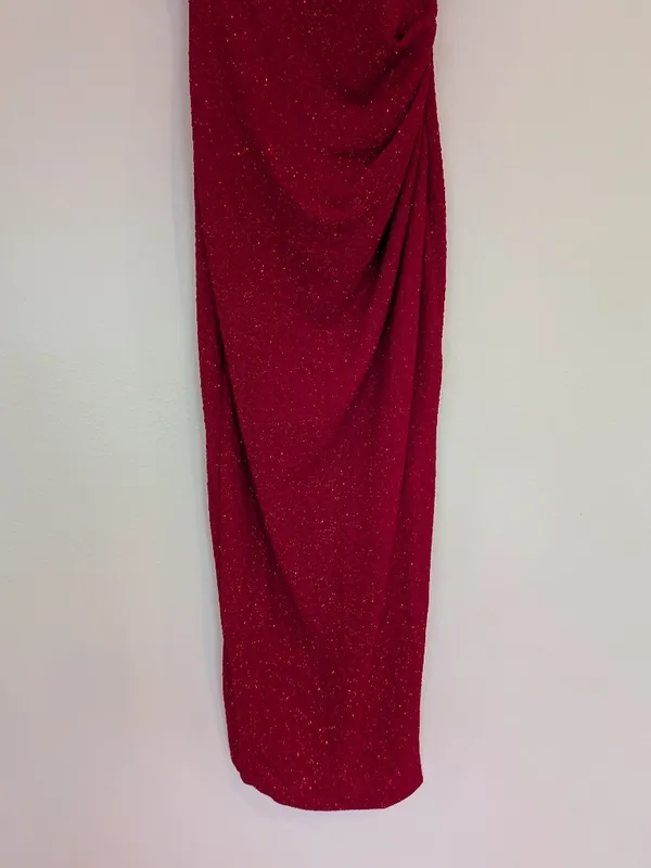 Red Glitter Ruched Strappy Bodycon long Dress Sleeveless Pullover Women XS - Image 6