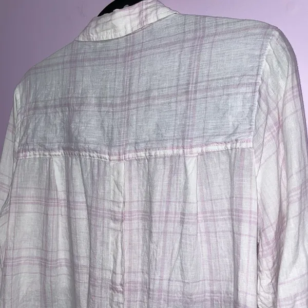 Free People No Limits Linen Button Up Women M White Lavender Plaid Beachy Boho - Image 7