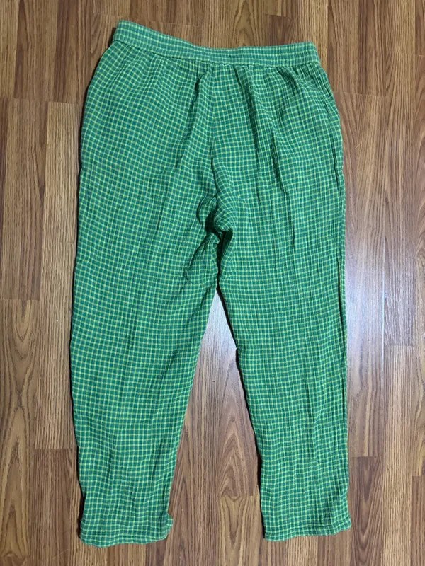Gundrun Sjoden Lagenlook Organic Cotton Green Gingham Plaid Pants Medium. - Image 3
